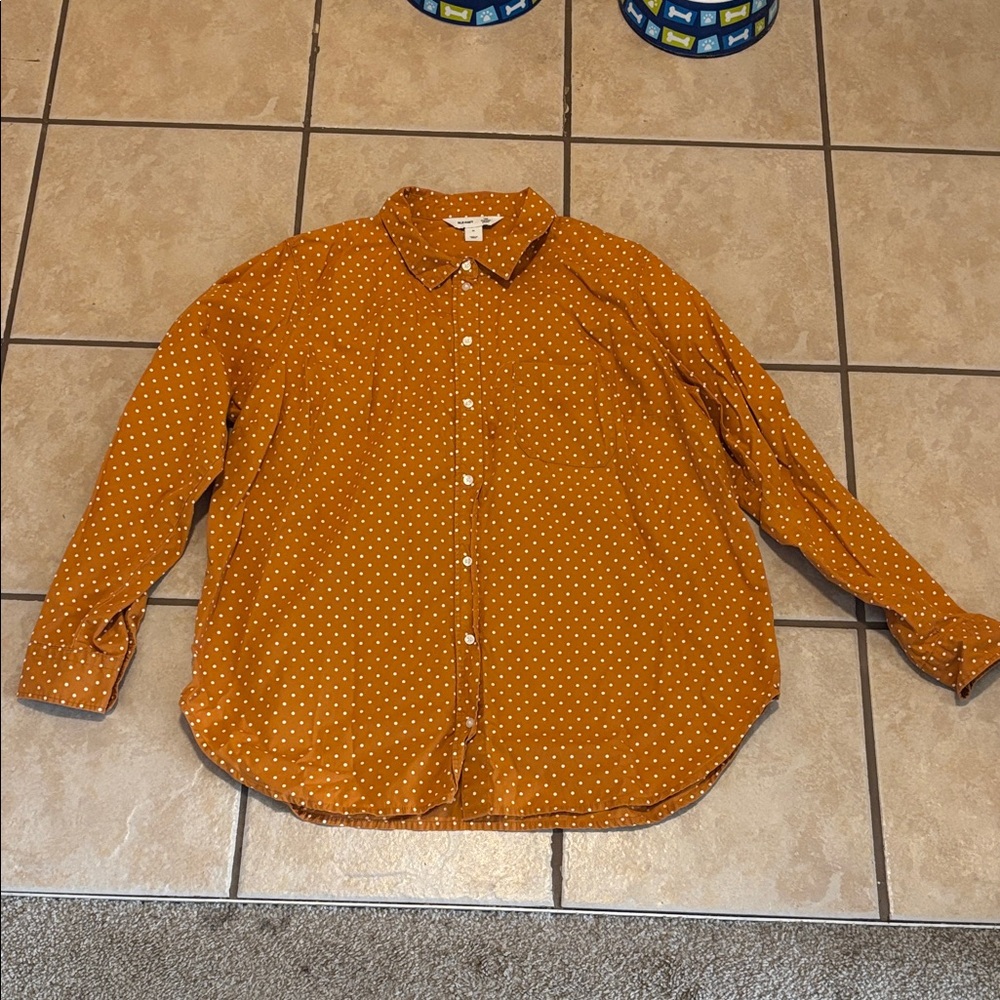 Women’s Mustard Polka Dot Button-Up Shirt